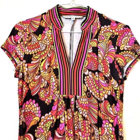 Trina Turk Women's Notch Neck Zinnia Paisley Multicolor Dress Size 0 - Picture 2 of 4